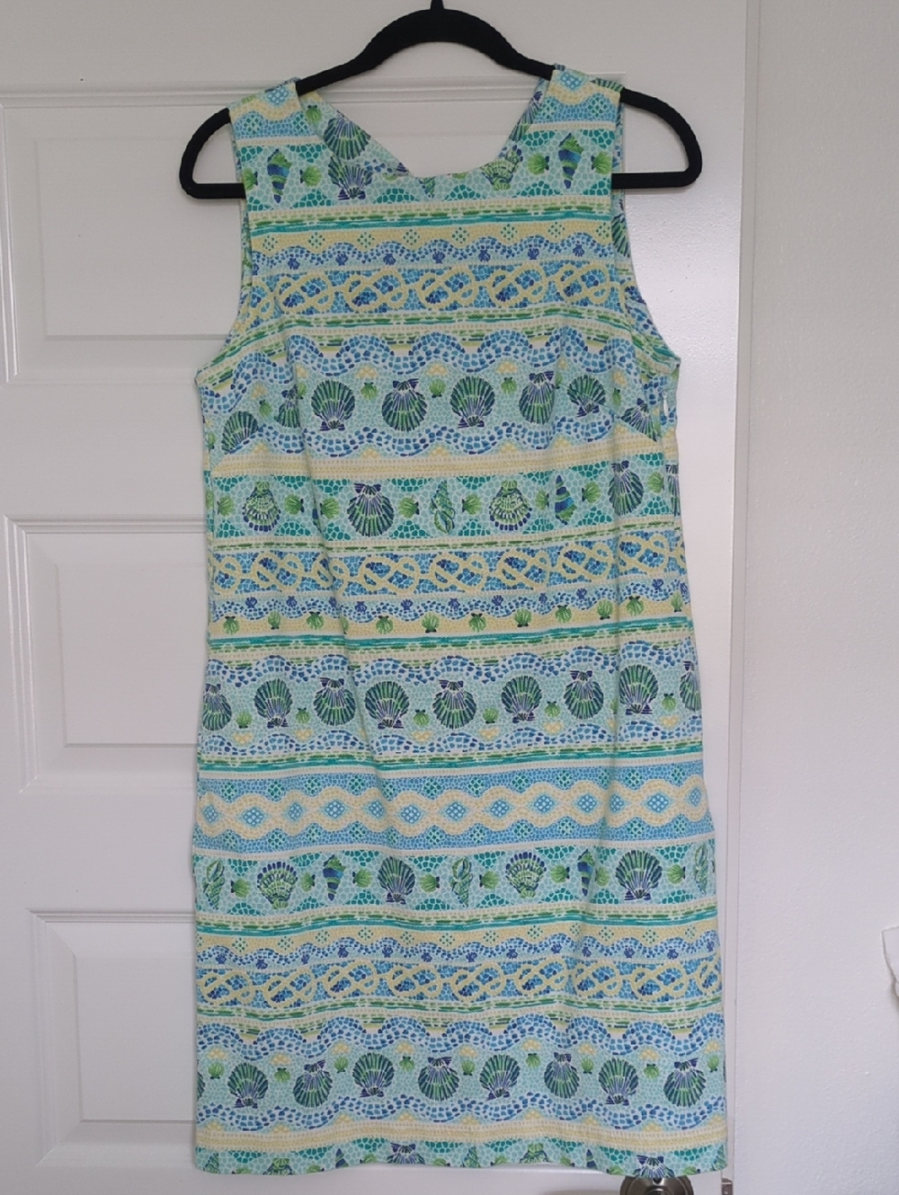 Talbots Sleeveless Striped Shift Dress in Teal Blue and Seafoam